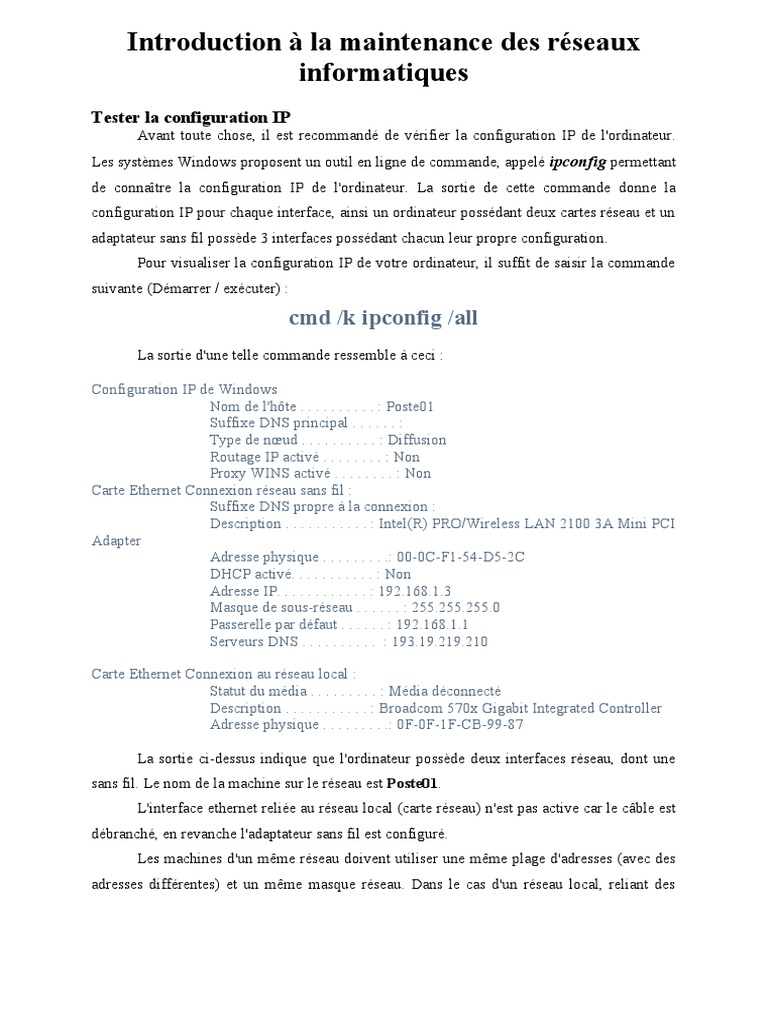Maintenance des réseaux informatiques | PDF | Adresse IP | Système de ...