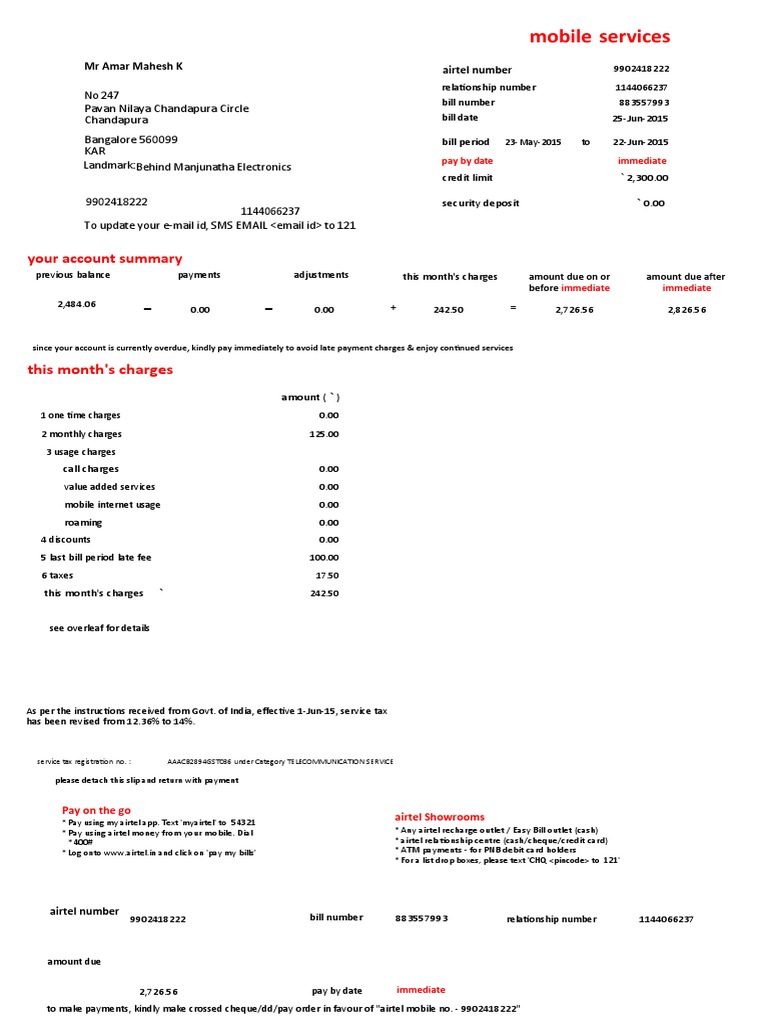 Mobile Services: Your Account Summary | PDF | Cheque | Roaming