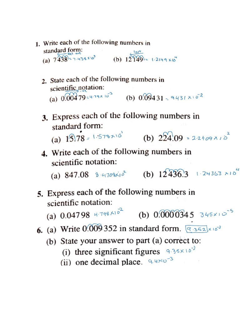 Standard Form Questions Answers PDF