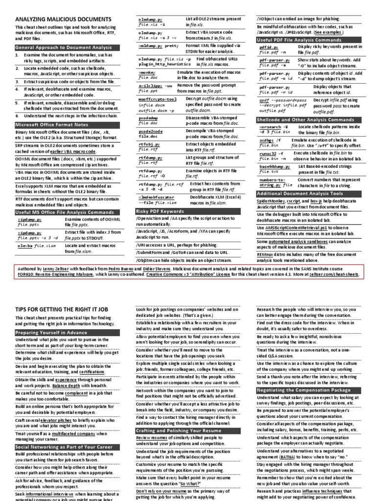 Internet Security Cheatsheets | PDF | Microsoft Excel | Malware