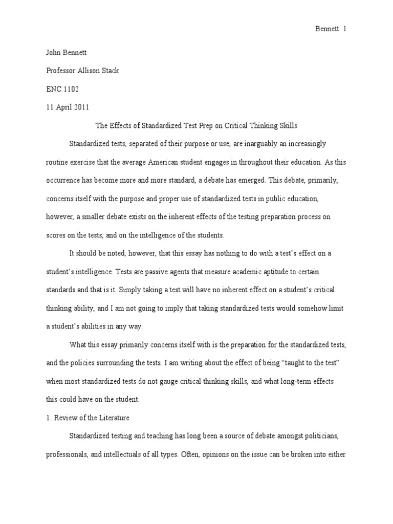 Standardized test critical thinking image