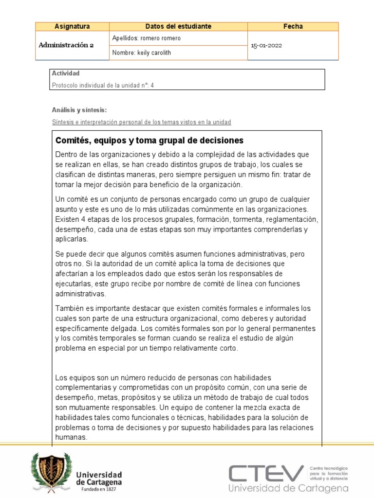 Comités y Equipos en Organizaciones | PDF | Toma de decisiones | Grupo ...