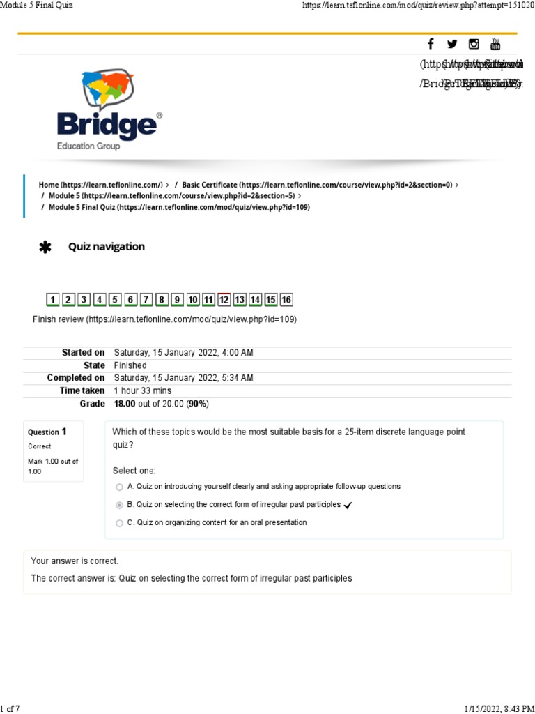 Quiz Navigation: /bridgeteflinsider/) /bridgetefl) /bridgetefl