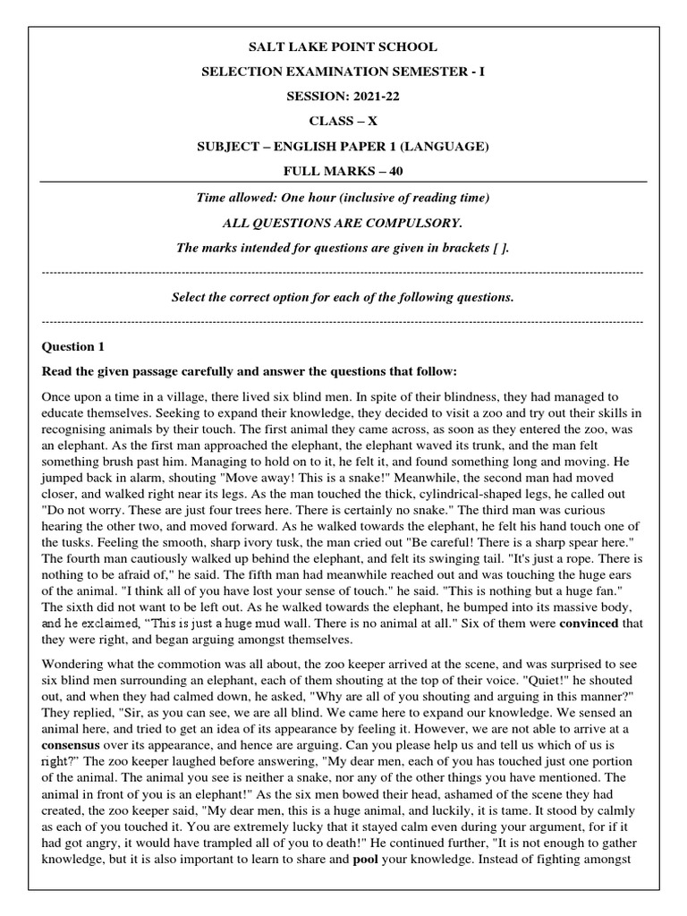 Pre Selection 10 Eng 1 2021 | PDF | Elephant | Truth