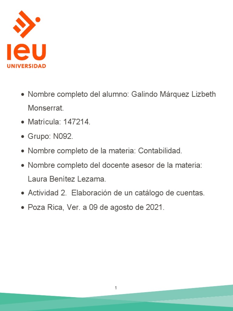 Act3 Catalogo de Cuentas | PDF | Finanzas y dinero
