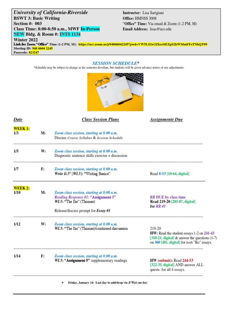 UCR Basic Writing Course Schedule | PDF | The Giver | Language Mechanics