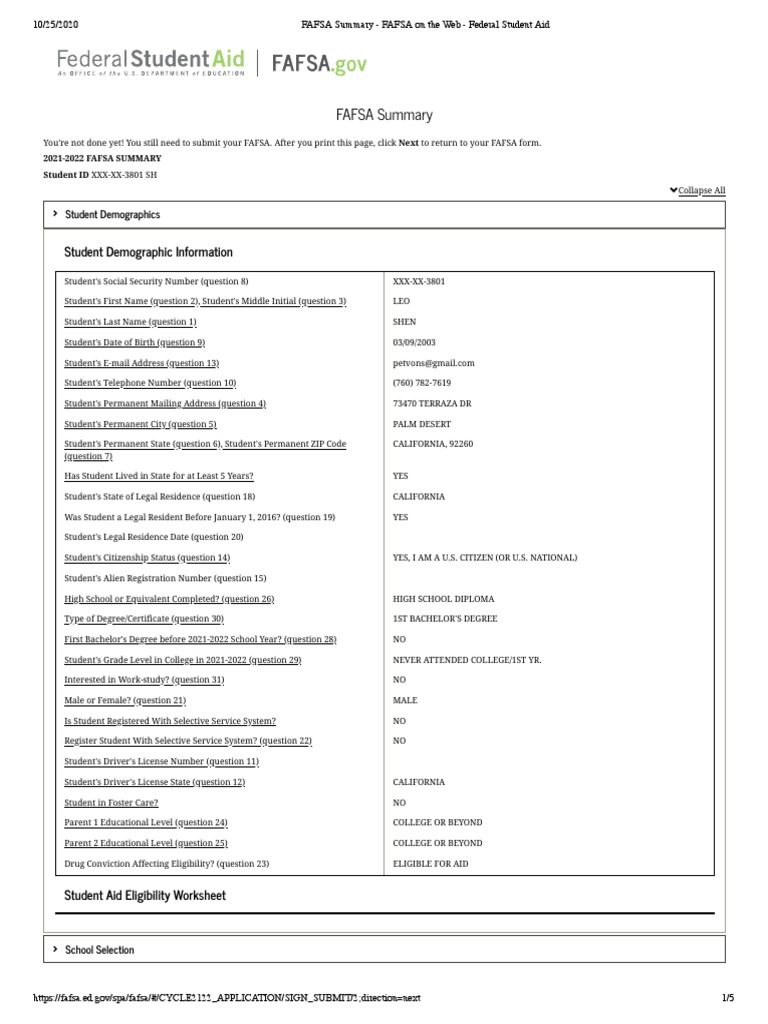 FAFSA Submission Summary Guide | PDF | Pension | Individual Retirement ...