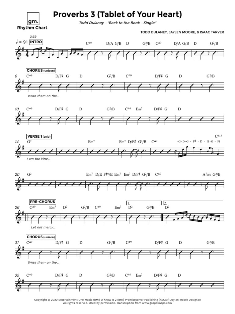 Proverbs 3 Tablet of Your Heart Todd Dulaney Rhythm Chart PDF Law