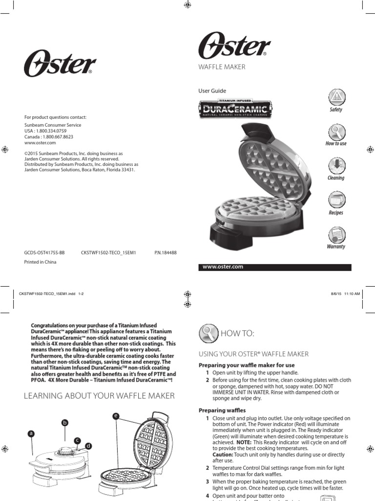 Manual Oster Waffle Maker PDF Waffle Baking