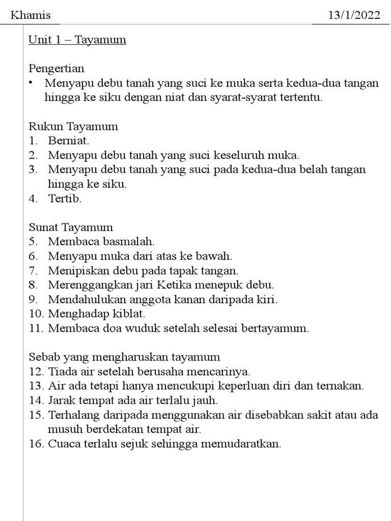 Nota Salin Tayamum | PDF | Kesehatan Holistik | Sains & Matematika