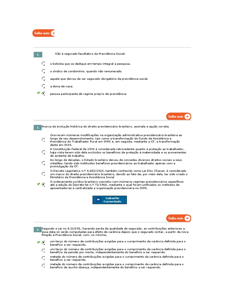Opções Incorretas sobre o Período de Graça | PDF | Bem-estar social ...