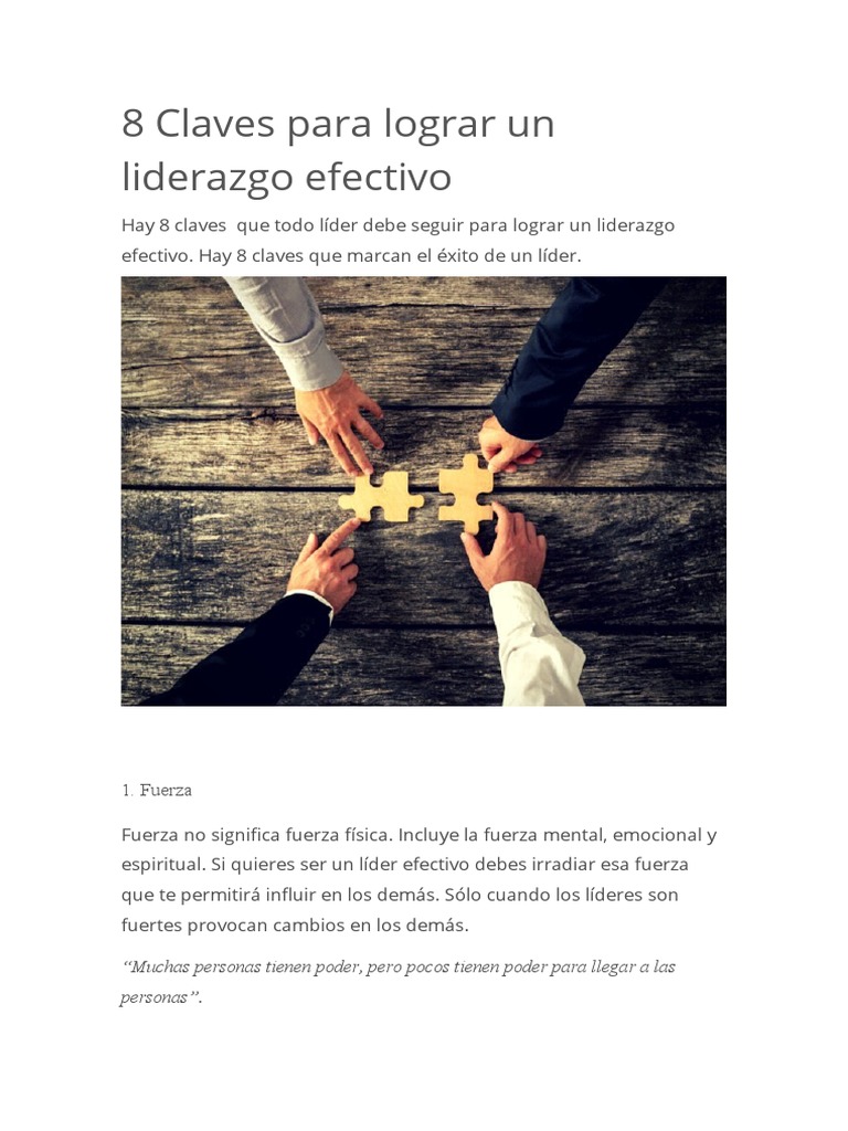 8 Claves para Lograr Un Liderazgo Efectivo | PDF | Liderazgo | Las ...