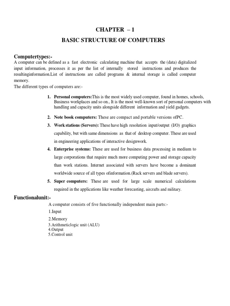 Chapter - 1 Basic Structure of Computers: Computertypes | PDF ...