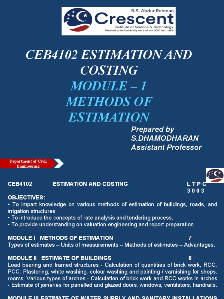 Estimation and Costing in Civil Engineering | PDF | Length ...