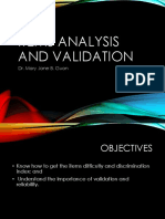 Items Analysis and Validation