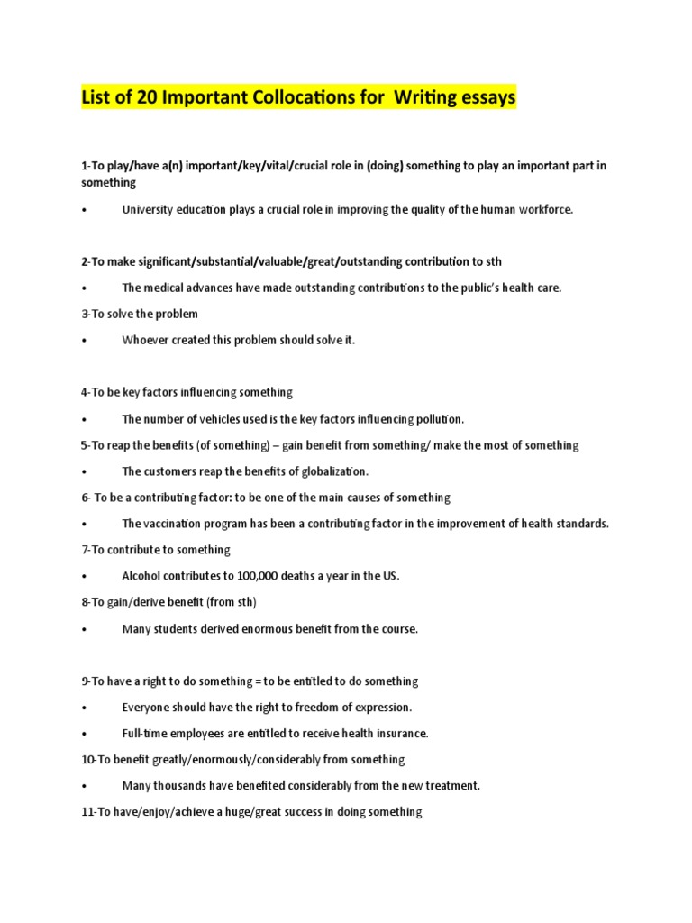 20 Key Health Collocations for Essays | PDF | Health Care | Health Sciences