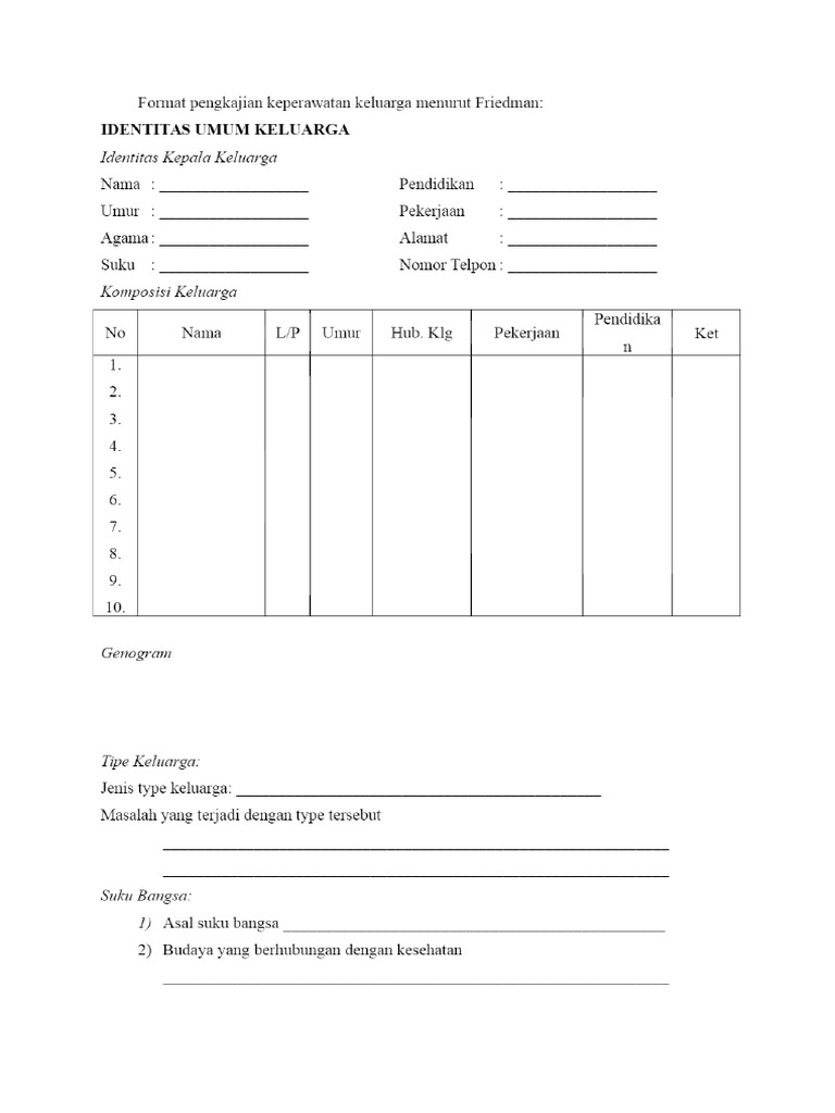Format Pengkajian Keperawatan Keluarga Menurut Friedman PDF