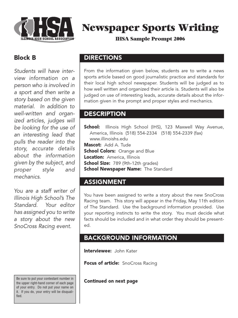 Sports Writing Prompts PDF Journalism Sports
