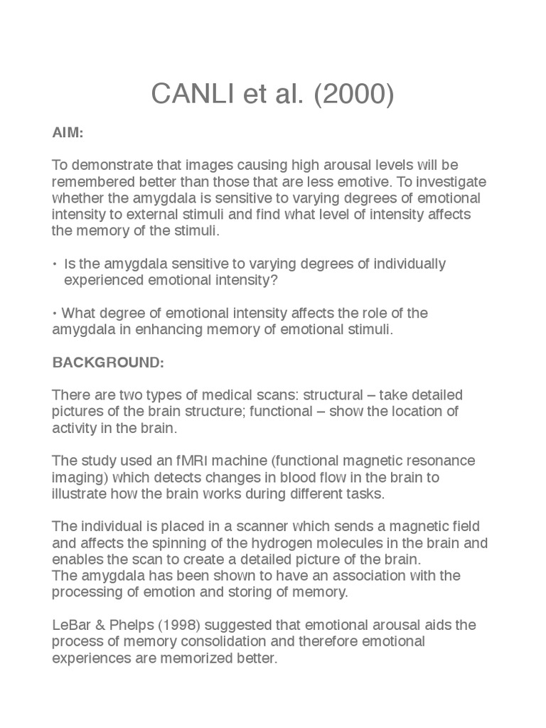Canli Et Al. (2000) | PDF | Amygdala | Functional Magnetic Resonance ...