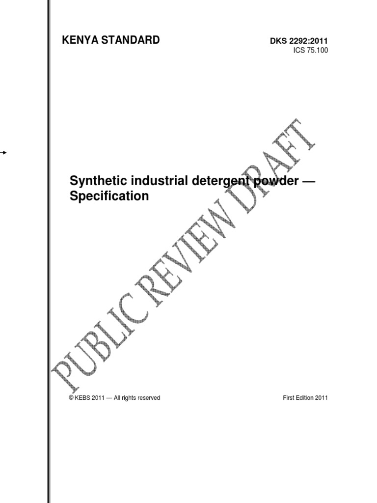 Synthetic Industrial Detergent Powder Specification Kenya Standard