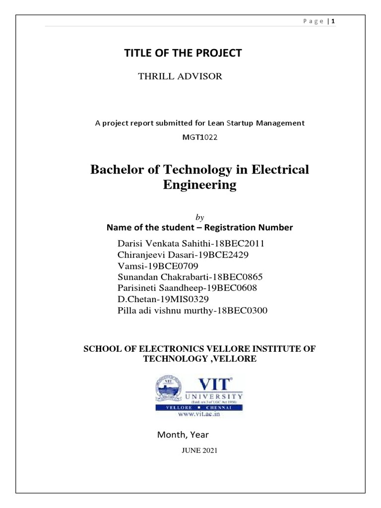 Bachelor of Technology in Electrical Engineering: Title of The Project ...