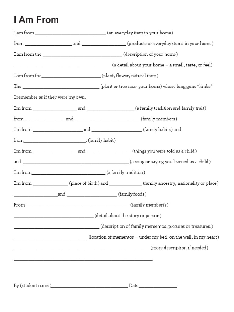 I Am From Poem Template | PDF | Home & Garden