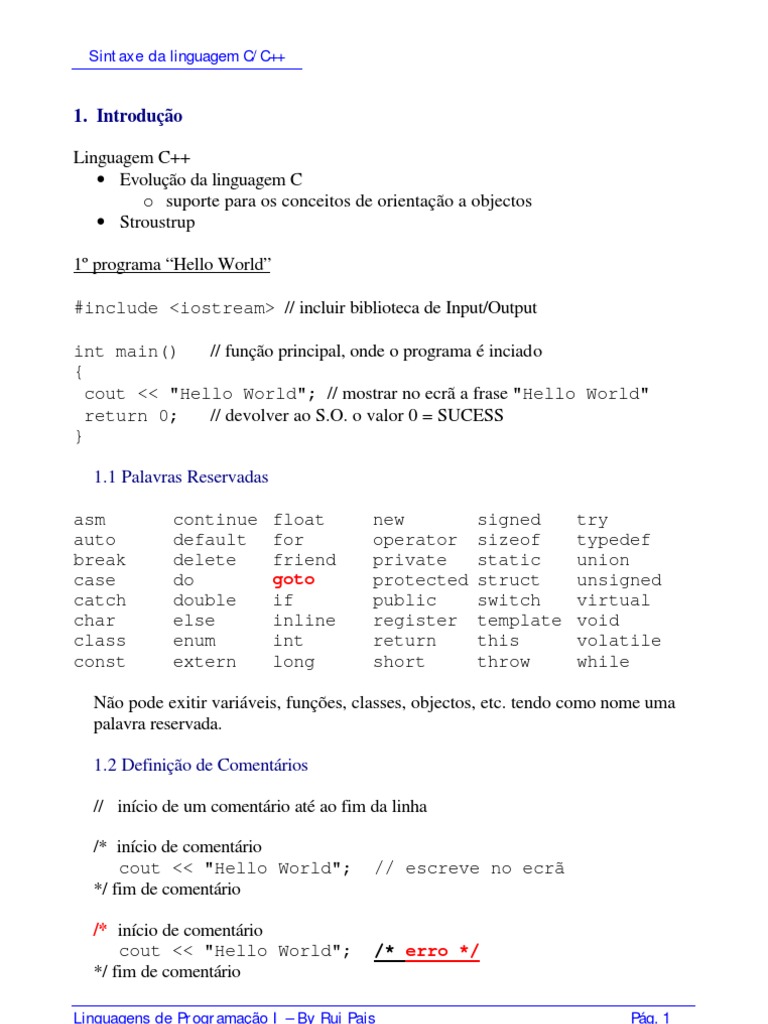 Sintaxe Da Linguagem C e C++ | PDF | Computadores | Tecnologia e Engenharia