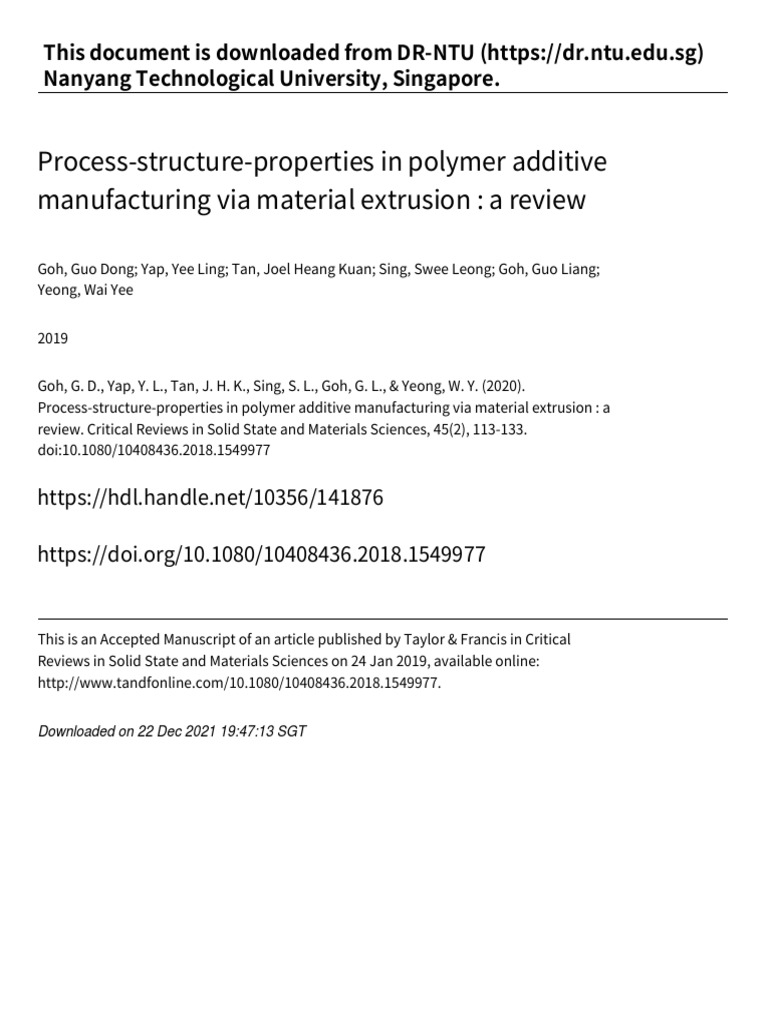 Process Structure Properties in Polymer Additive Manufacturing Via