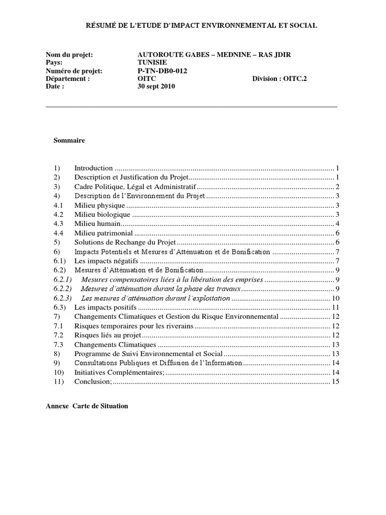 Tunisie Gabes Rasjdir - Résumé EIES Final | PDF | Environnement naturel ...