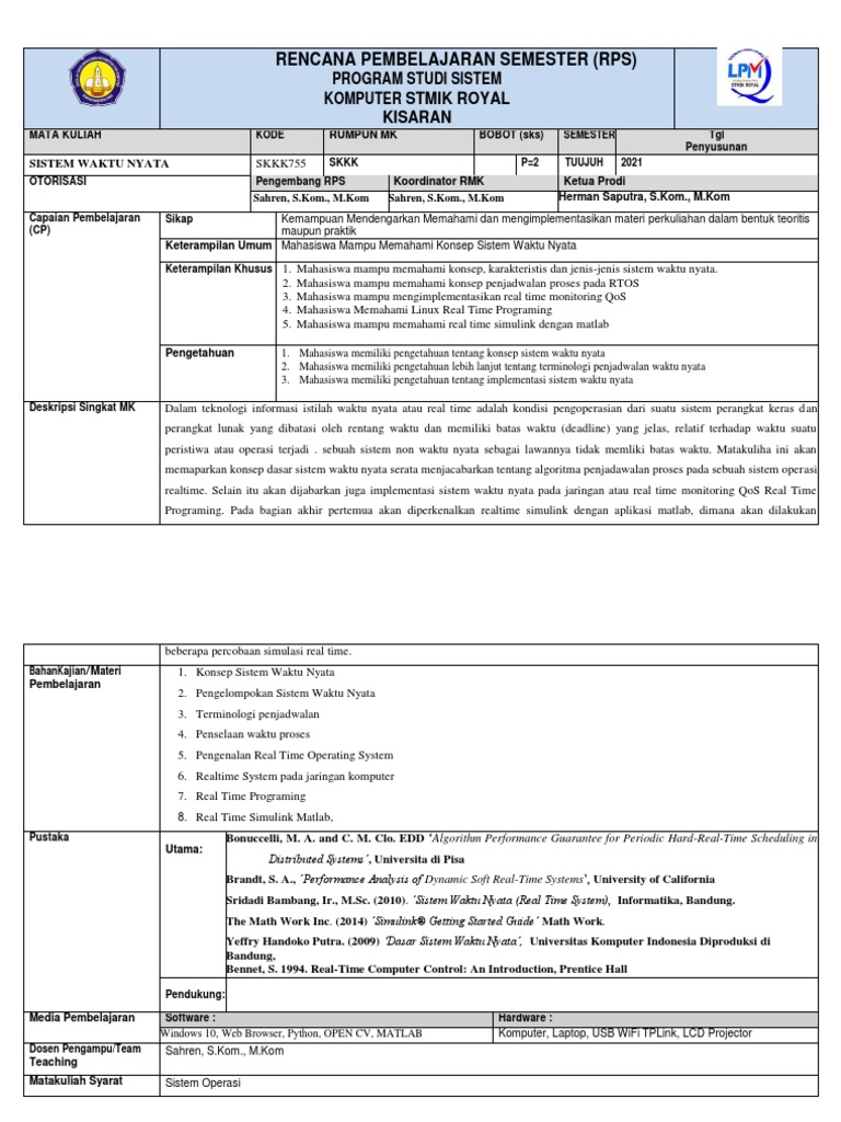 Rps Real Time System 2021-2022 (Sahren) | PDF
