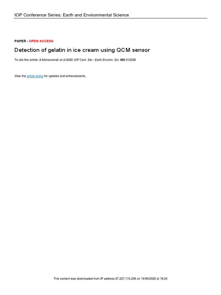 Detection of Gelatin in Ice Cream Using QCM Sensor PDF Gelatin
