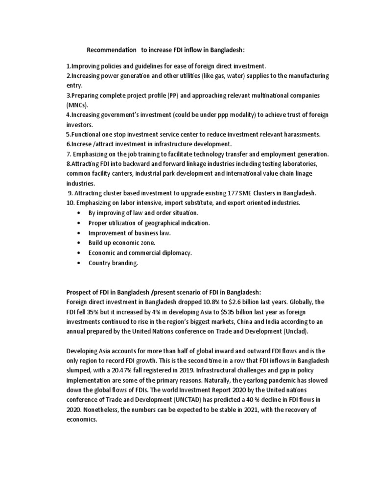Boosting FDI Inflow in Bangladesh Strategies | PDF | Foreign Direct ...