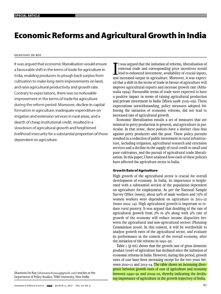 Economic Reforms and Agricultural Decline | PDF | Economic Growth ...