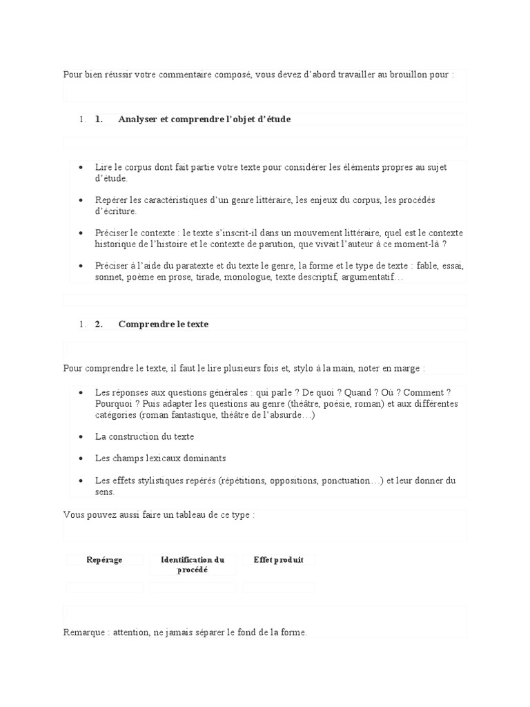Guide du commentaire composé en français | PDF | Romans | Sexe