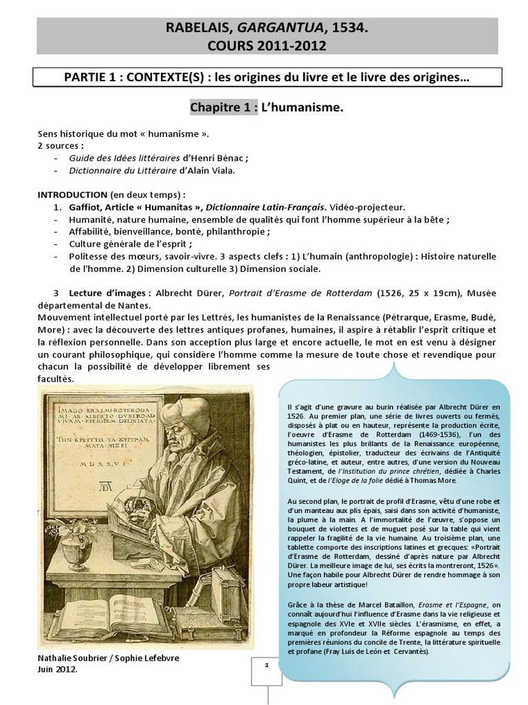 Introduction Dissertation Gargantua Rire Et Savoir Rabelais Gargantua Analyse:Cours | PDF | Humanisme | Nouvelles