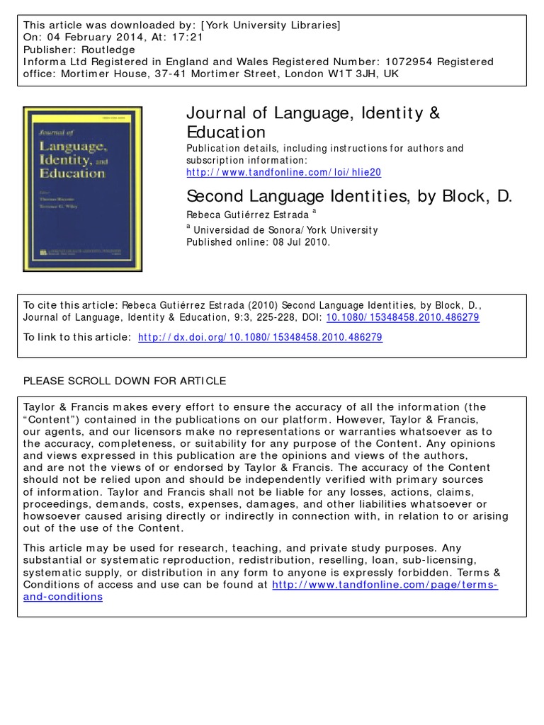 Second Language Identities by Block D | PDF | Identity (Social Science ...
