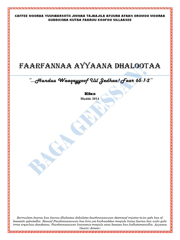 Faaruu Dhalootaa-Xs, 2014 | PDF | Wellness