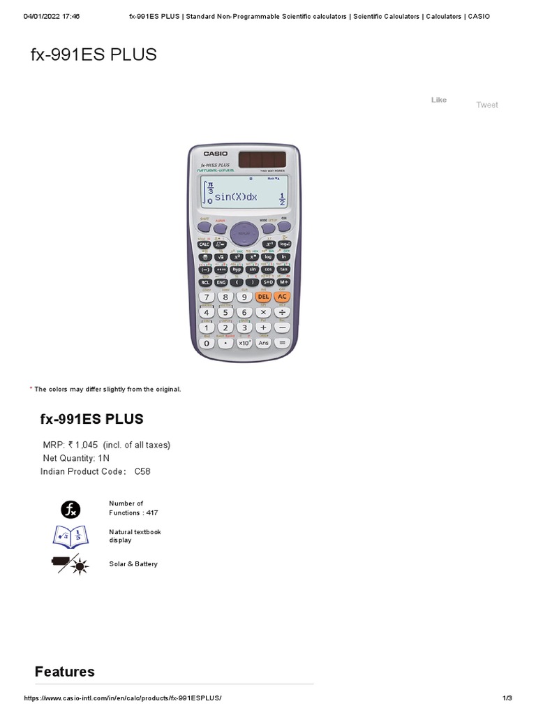 fx991ES PLUS Standard NonProgrammable Scientific Calculators