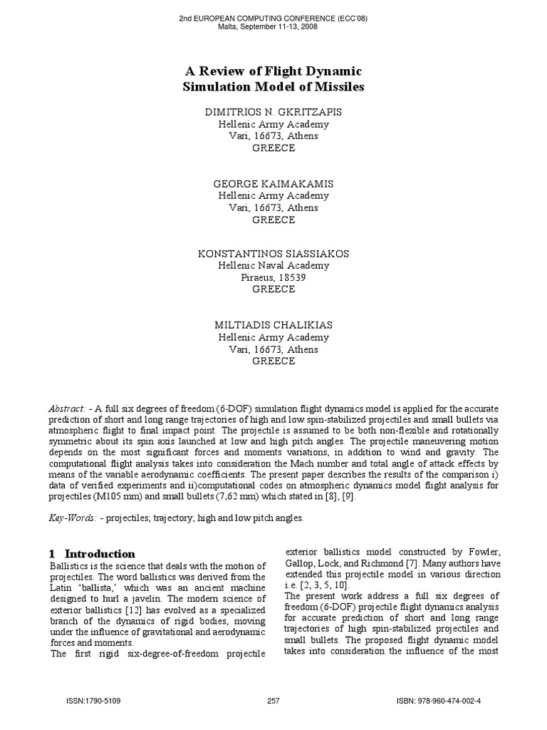 A Review of Flight Dynamic Simulation Model of Missiles PDF