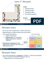 Outline Monopoly Basics Monopoly Profits Monopoly Welfare The Natural Monopoly Reading CH 13 Selections