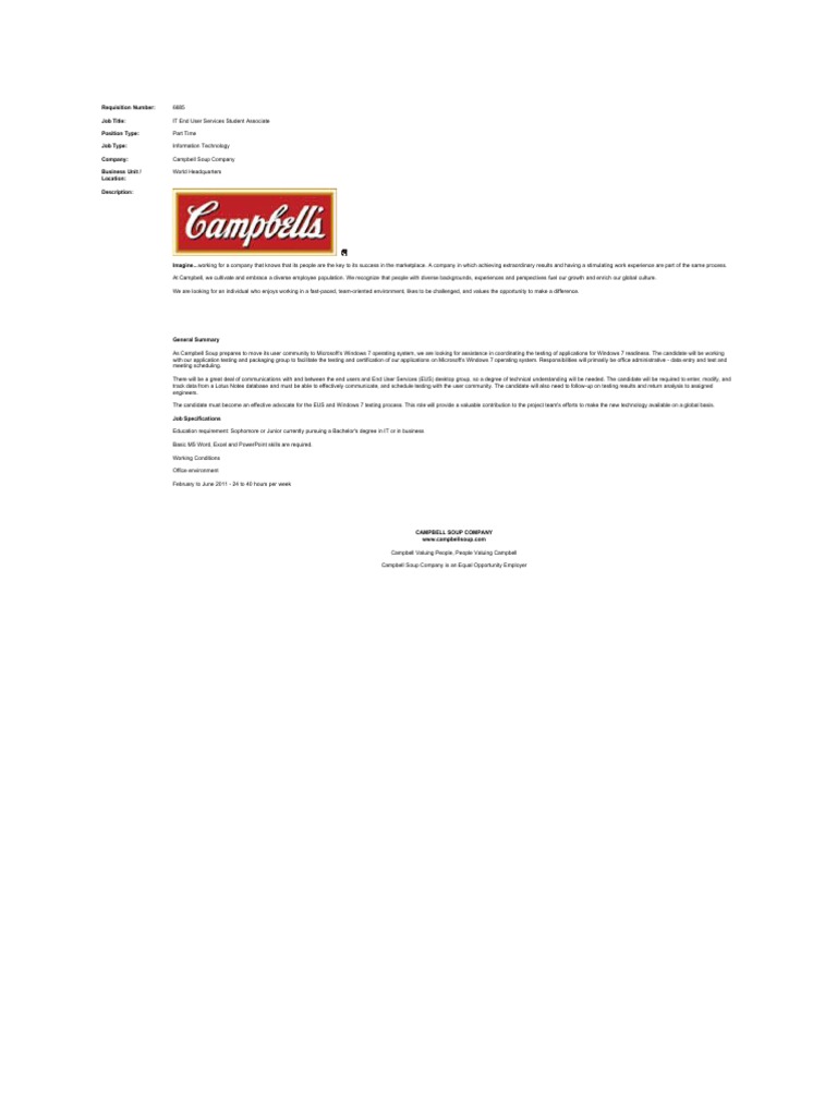 Campbells Soup | PDF | Employment | Operating System