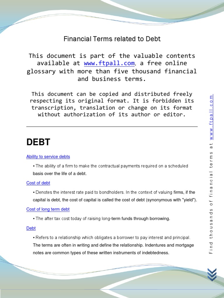 Financial Terms Related To Debt | Download Free PDF | Debt | Bonds ...