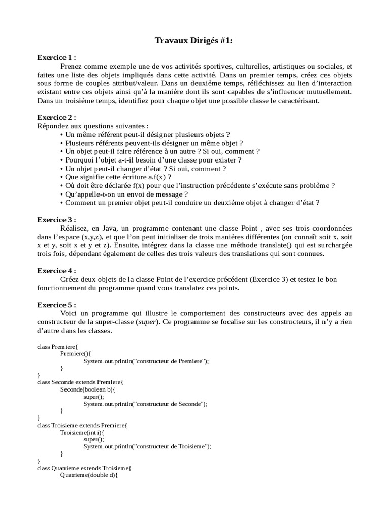 Exercices Corrigés de POO en Java | PDF | Informatique | Programmation ...