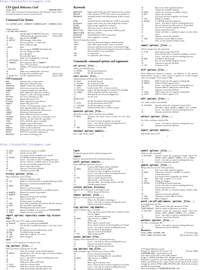 CVS Quick Reference Card | PDF | Computer File | Computer Programming