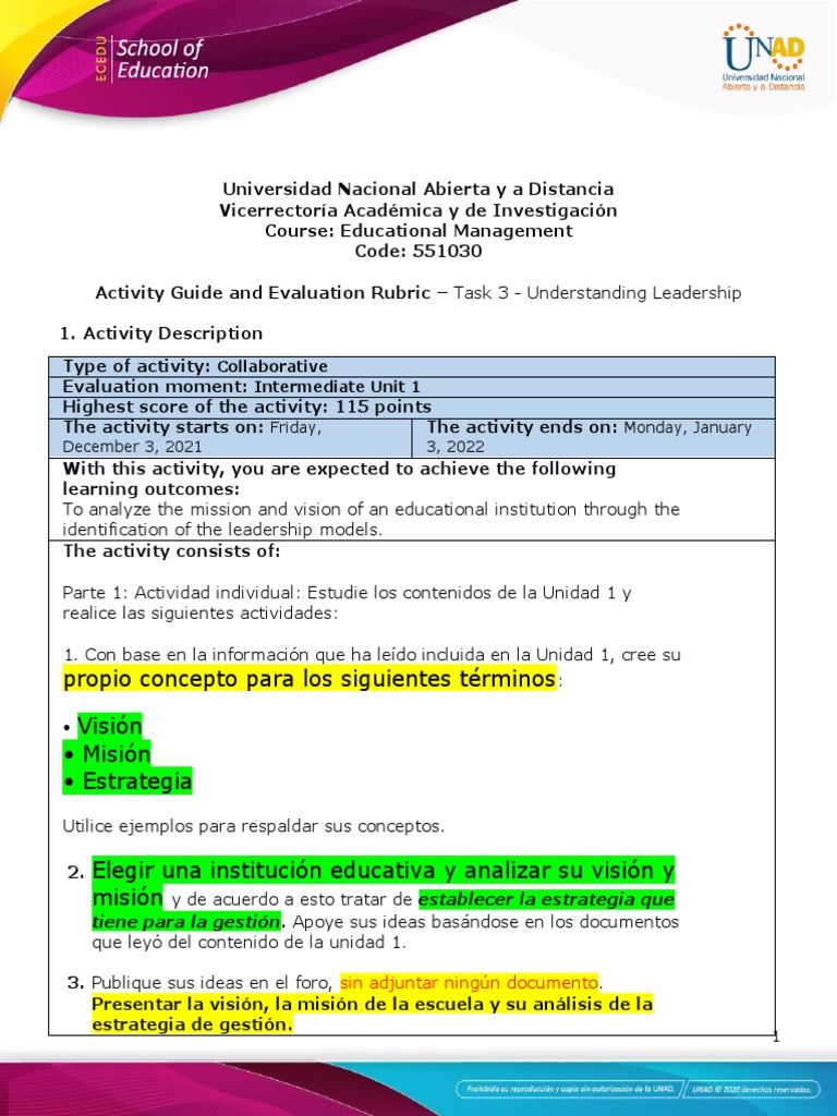 EDUCATIONAL MANAGEMENT - Activity Guide and Evaluation Rubric - Unit 1 ...