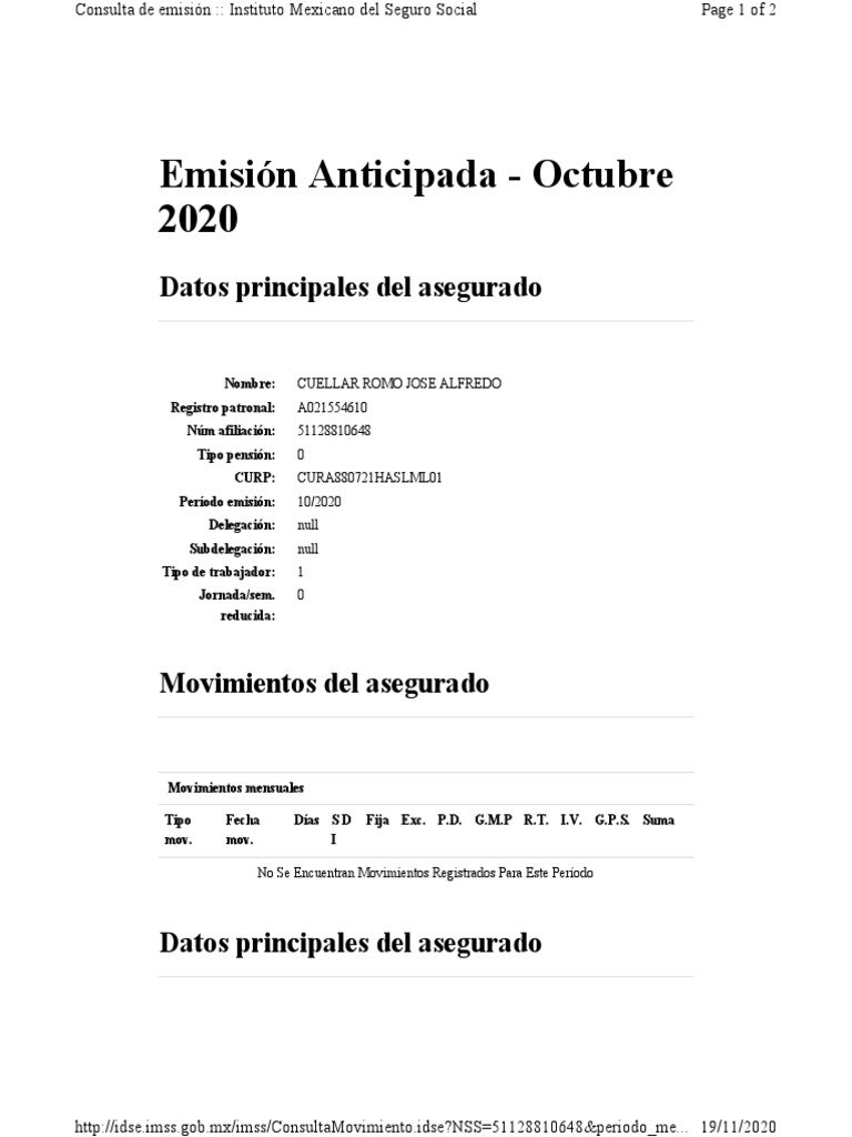Emisión Anticipada IMSS - Octubre 2020 | PDF | Gastos | Economía ...
