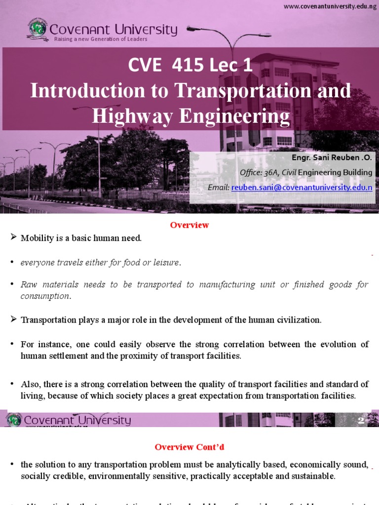 CVE 415 Introduction To Transportation and Highway Engineering | PDF ...