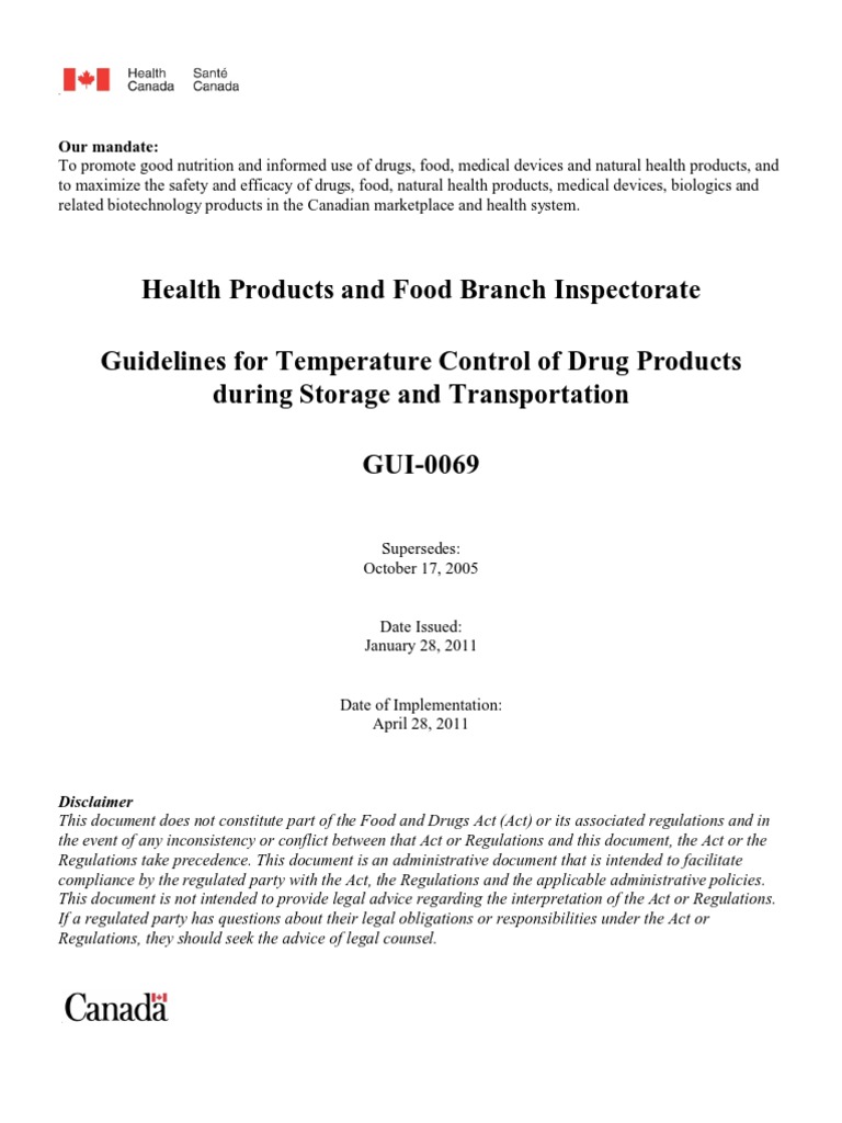 Guidelines for Maintaining Temperature Control of Drug Products During