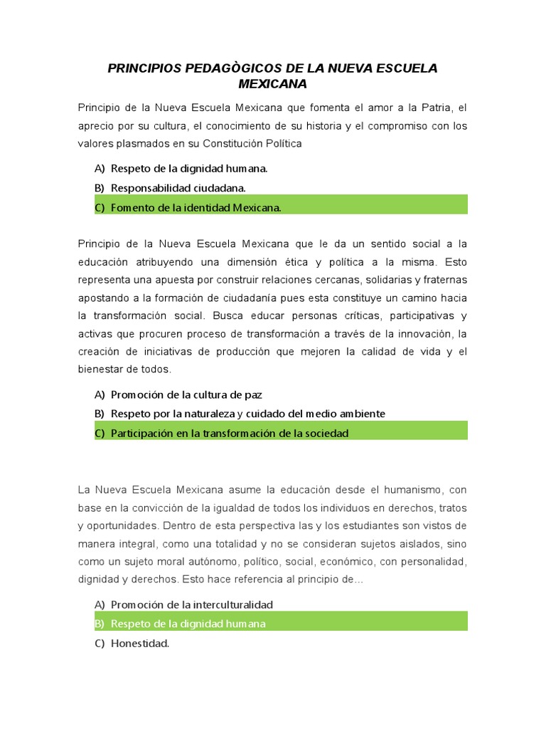 Principios Pedagògicos de La Nueva Escuela Mexicana | PDF | Desarrollo ...