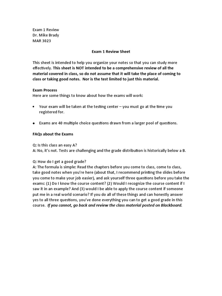 MAR 3023 Exam 1 Review Guide | PDF | Marketing | Test (Assessment)